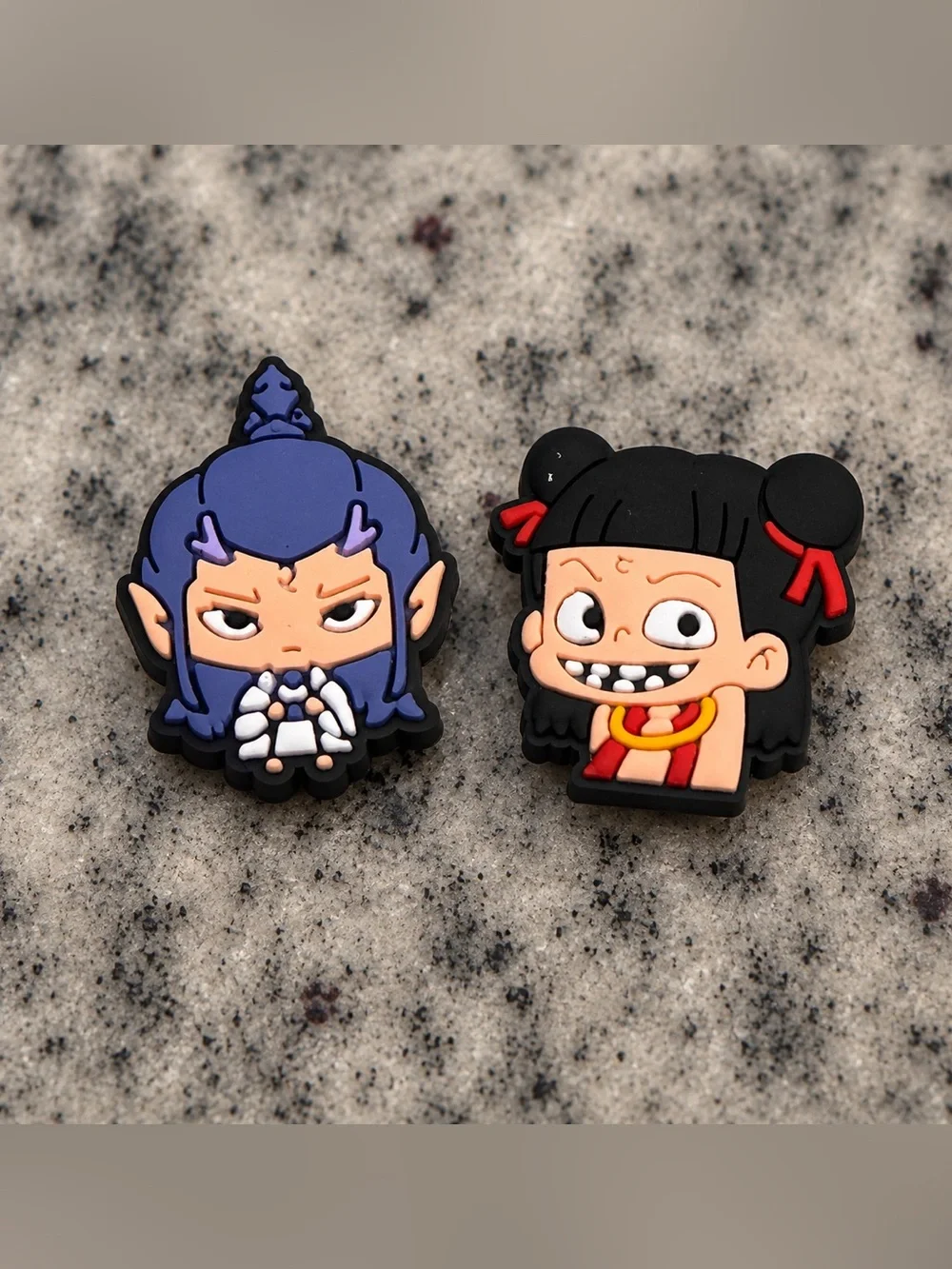 CROCS Jibbitz Set - Blue/Purple Elf and Black/Red Girl Character Charms